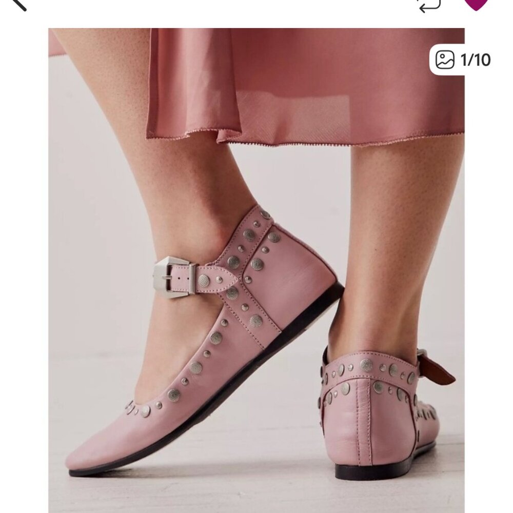 new,worn 1x FREE PEOPLE mystic mary jane studded ballet shoes 8.5 pink lemonade